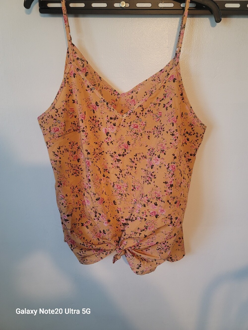 Floral Tie-Front Spaghetti Strap Cami - Mustard